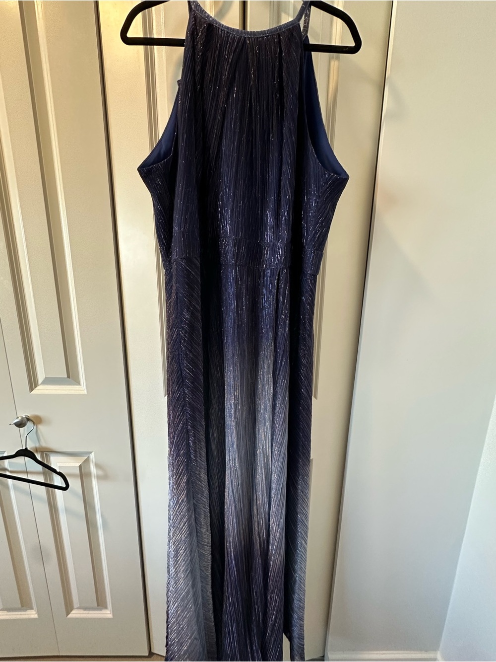 Sleeveless Navy Maxi Dress with Metallic Shine